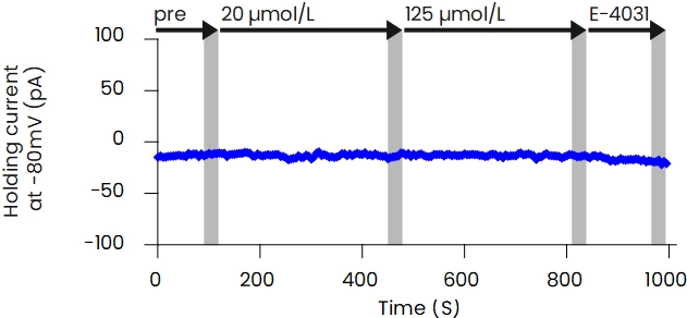 Moxifloxacin hERG電流波形および測定パラメータの経時変化